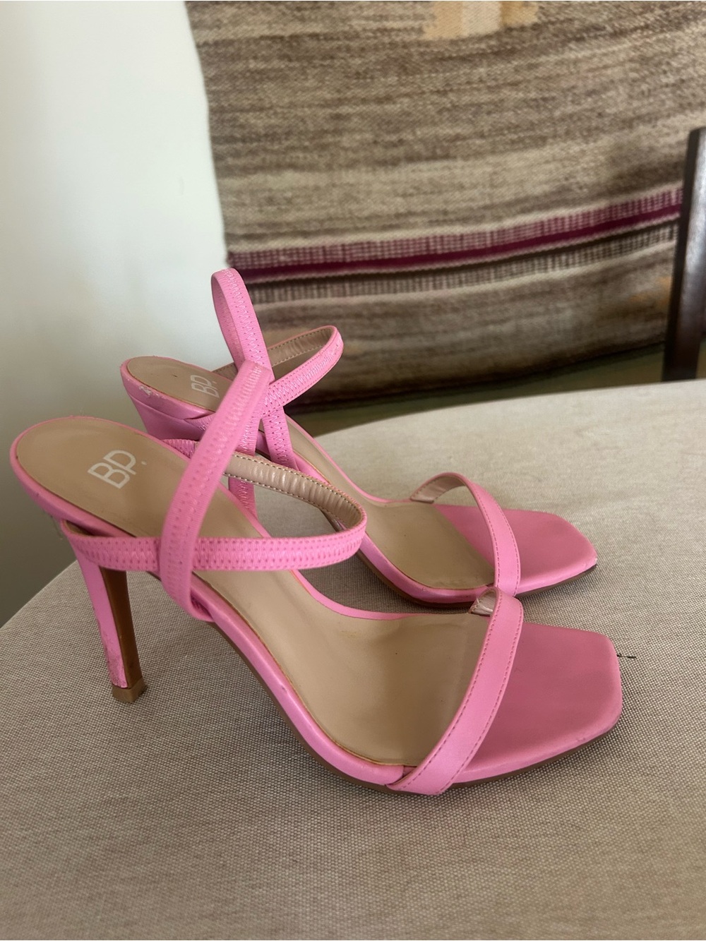 bp Pink Strappy Square-Toe High Heels